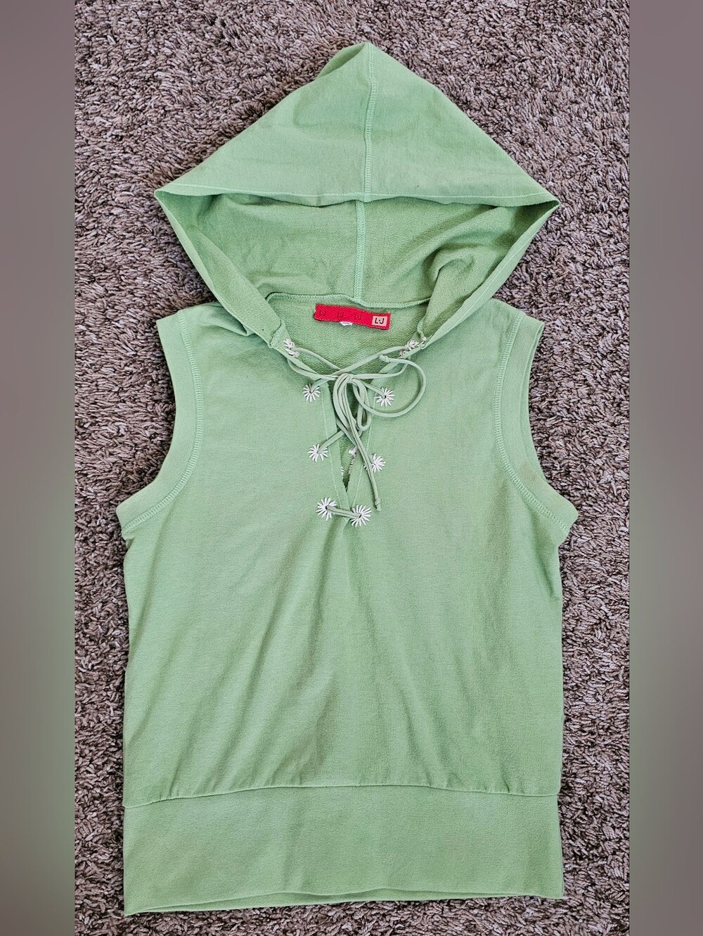 LIU JO Women Vest XS green Sequin Design Hood Designer Greece Cotton Top Shirt